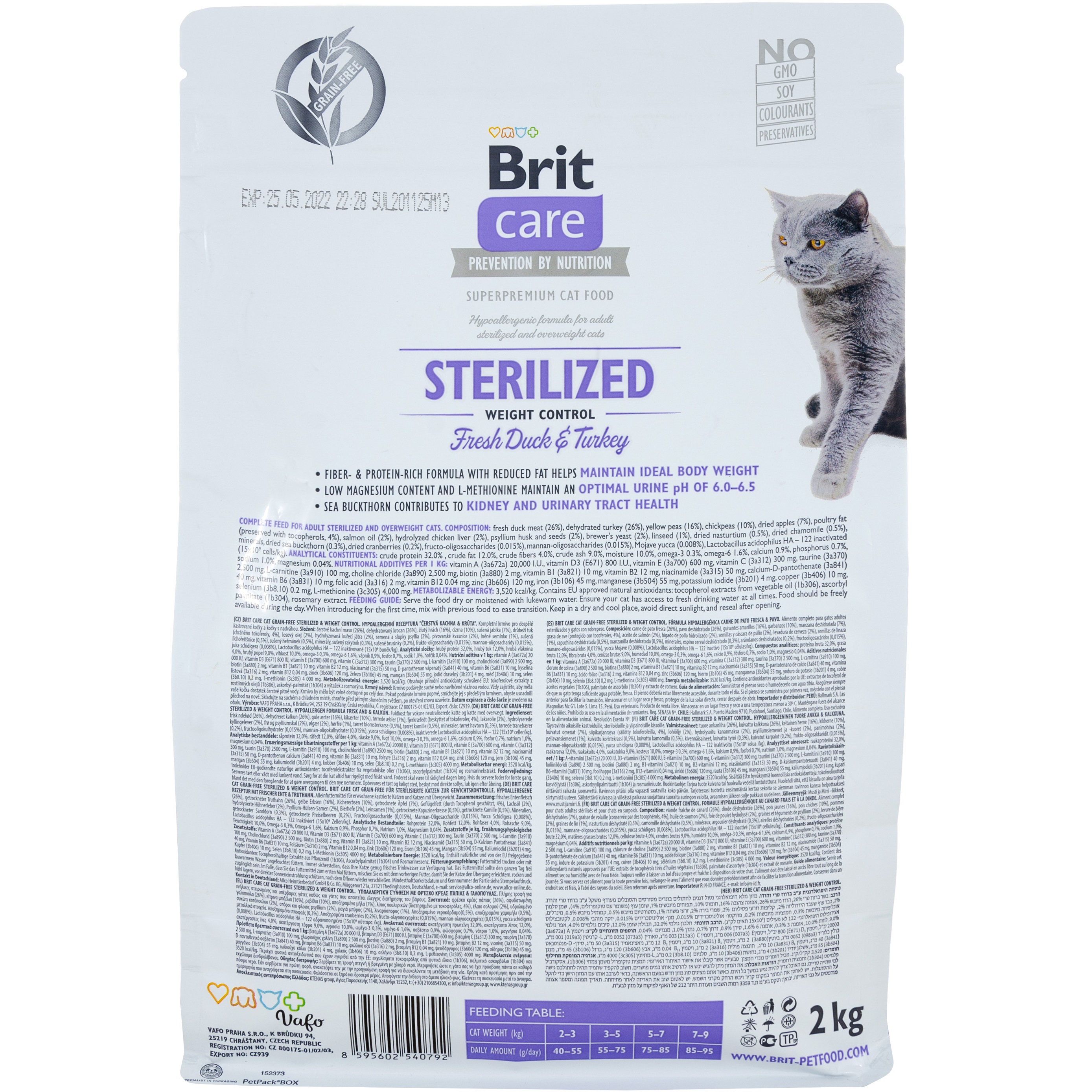 BRIT CARE Cat Sterilized Weight Сухий гіпоалергенний корм для стерилізованих котів з надмірною вагою (з качкою та індичкою)1