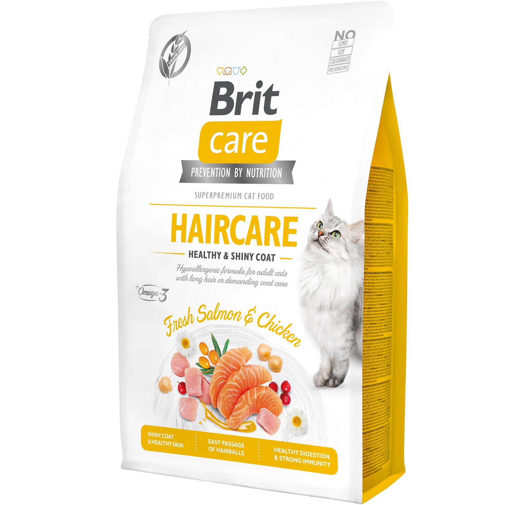 BRIT CARE Cat GF Haircare Healthy & Shiny Coat Сухой гипоаллергенный корм для котов с длинной шерстью (Лосось, Курица)0