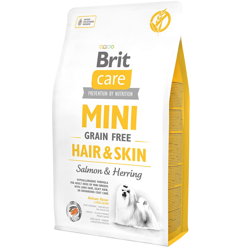 BRIT CARE GF Mini Hair&Skin Сухий гіпоалергенний корм для собак малих порід (з лососем та оселедцем)0