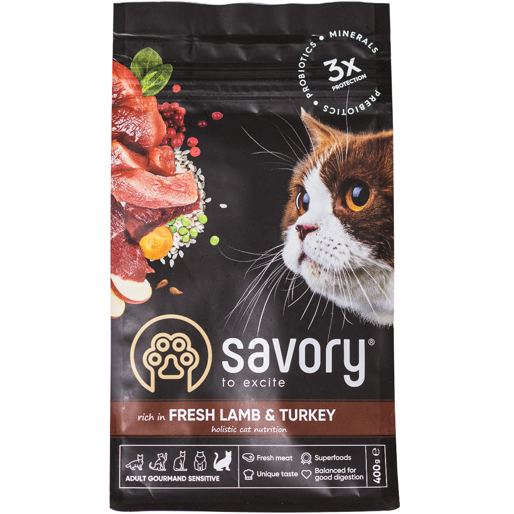 SAVORY Adult Cat Sensitive Digestion Fresh Lamb&Turkey Сухий корм для котів з чутливим травленням (Ягня та індичка)0