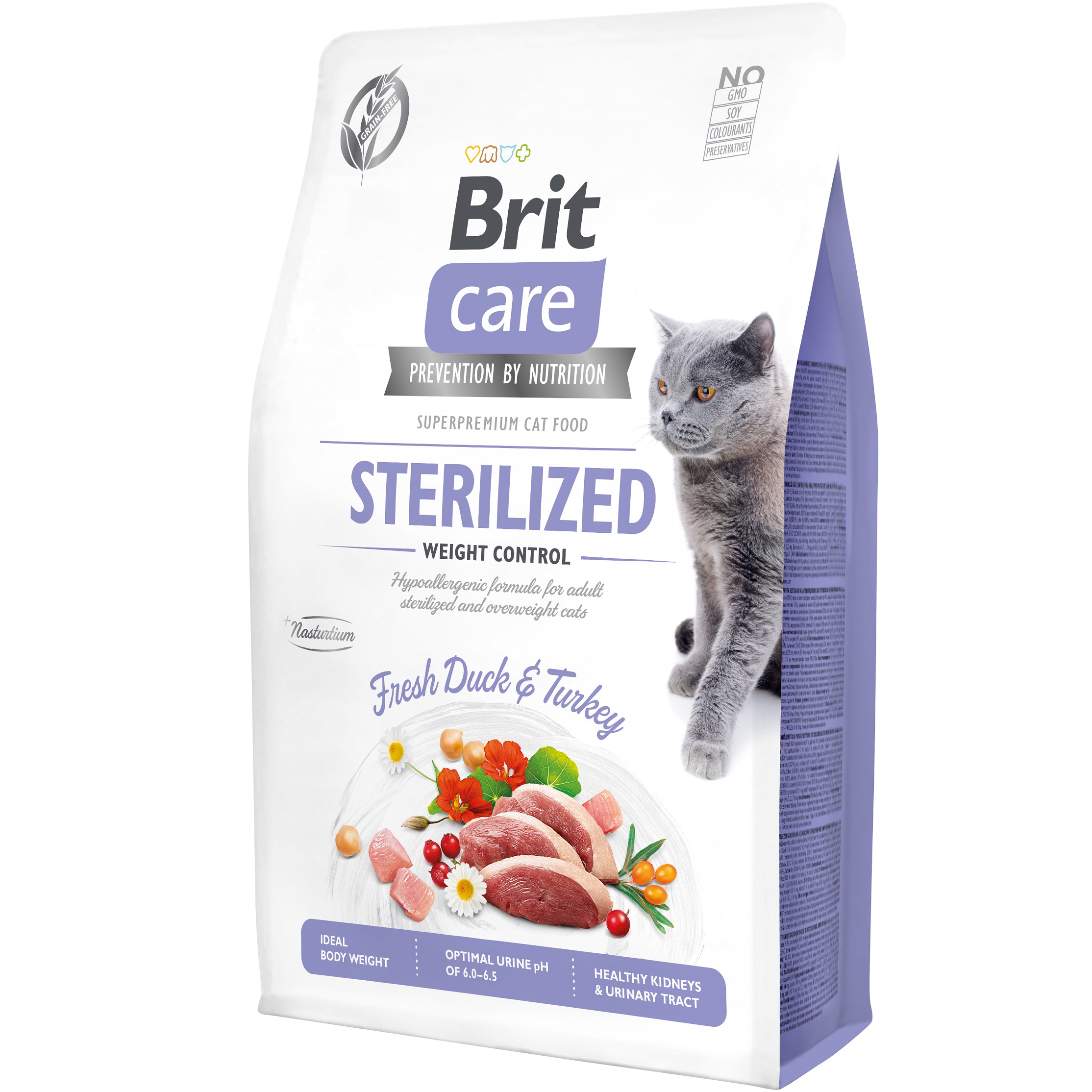 BRIT CARE Cat Sterilized Weight Сухой гипоаллергенный корм для стерилизованных котов с избыточным весом (с уткой и индейкой)0