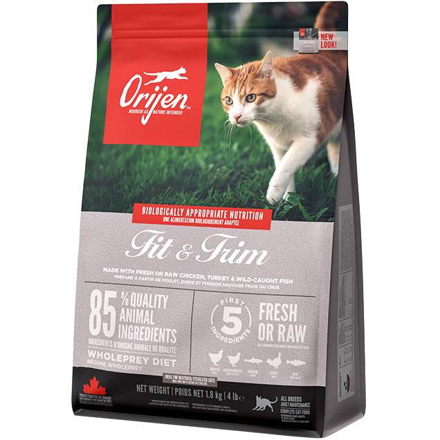 ORIJEN Fit and Trim Cat Сухий корм для дорослих котів всіх порід для підтримки здорової ваги (курка, оселедець, індичка)1