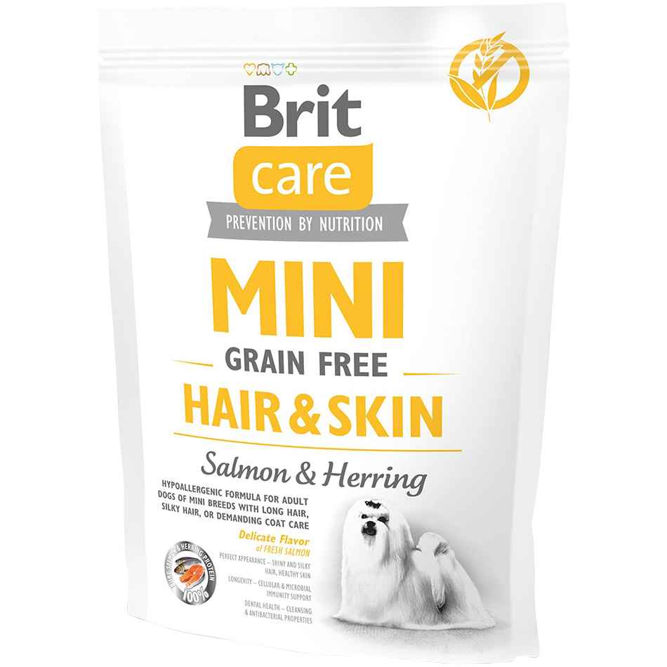 BRIT CARE GF Mini Hair&Skin Сухий гіпоалергенний корм для собак малих порід (з лососем та оселедцем)0