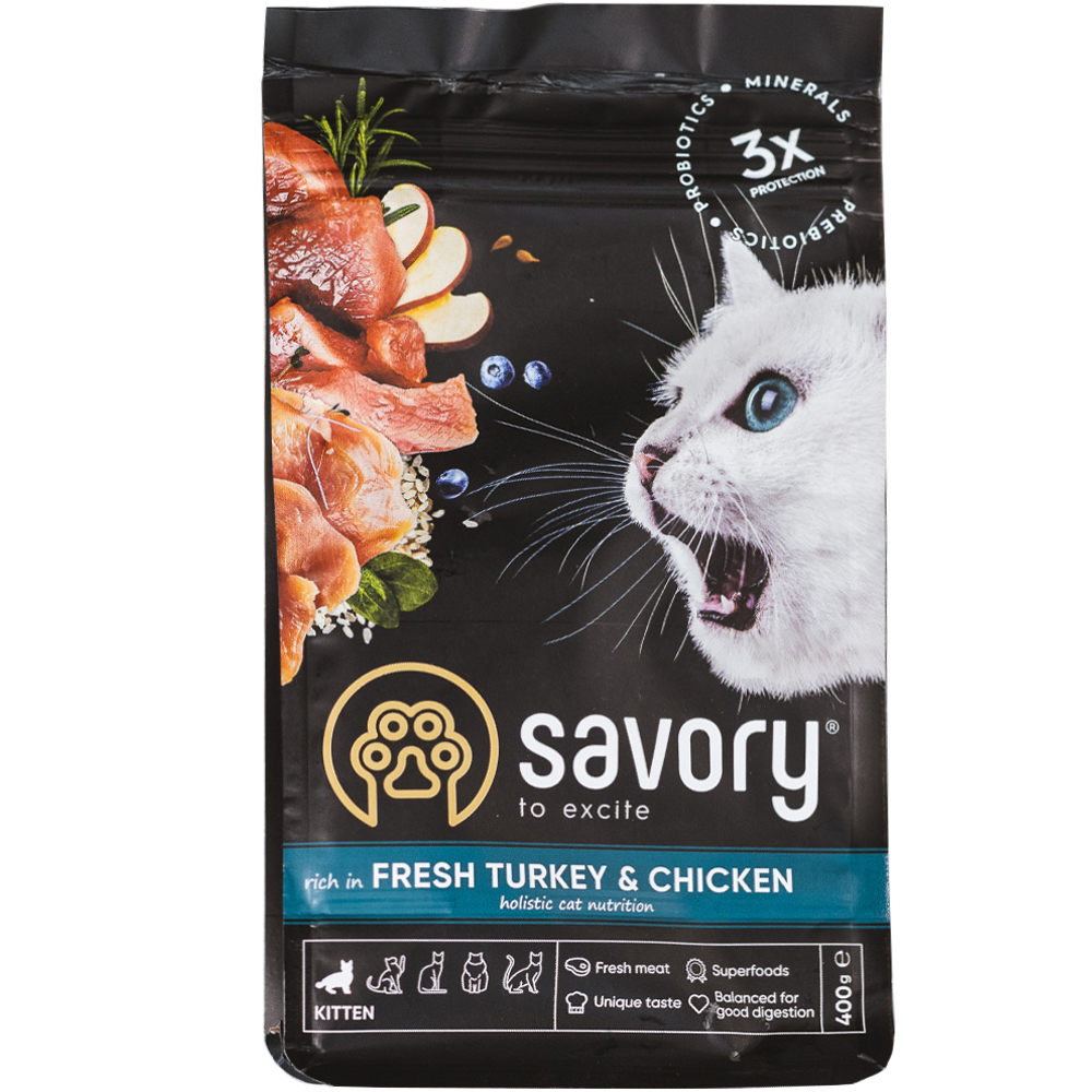 SAVORY Kitten Fresh Turkey & Chicken Сухой корм для котят всех пород (с индейкой и курицей)0