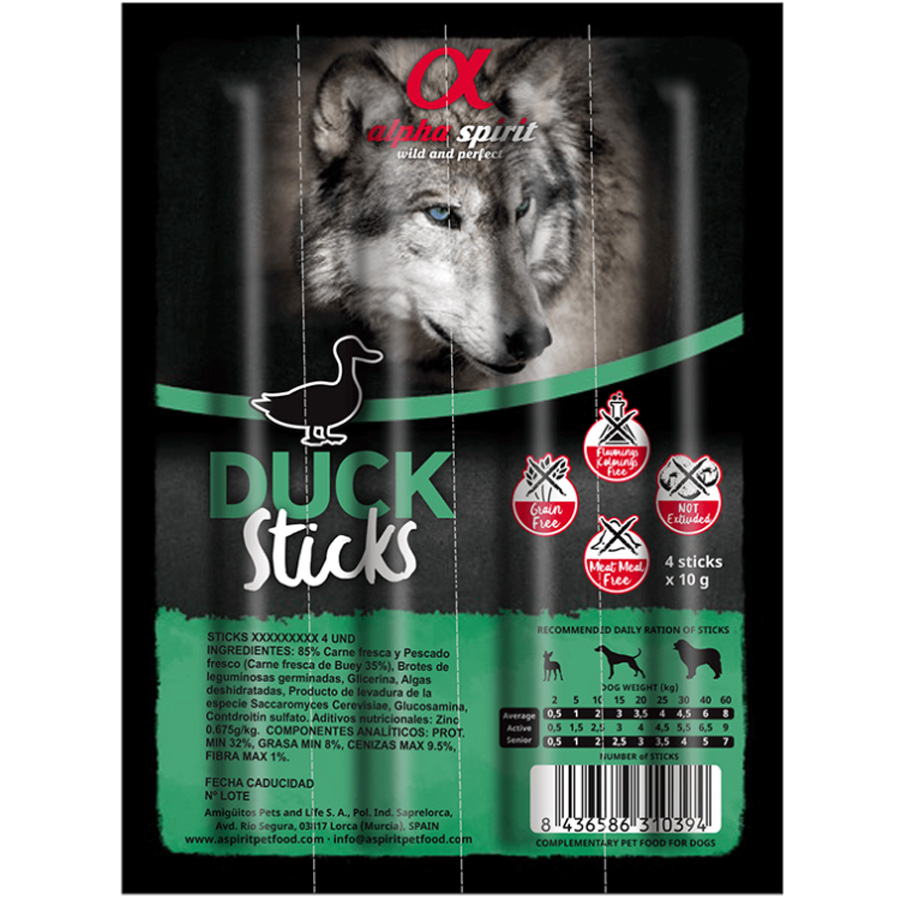 ALPHA SPIRIT Dog Sticks Duck Полувлажное лакомство для собак (палочки из утки)0