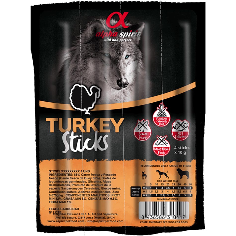 ALPHA SPIRIT Dog Sticks Turkey Напіввологі ласощі для собак (палички з індички)0