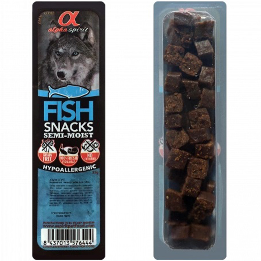 ALPHA SPIRIT Dog Snacks Fish Напіввологі ласощі для собак (кубики з риби)0