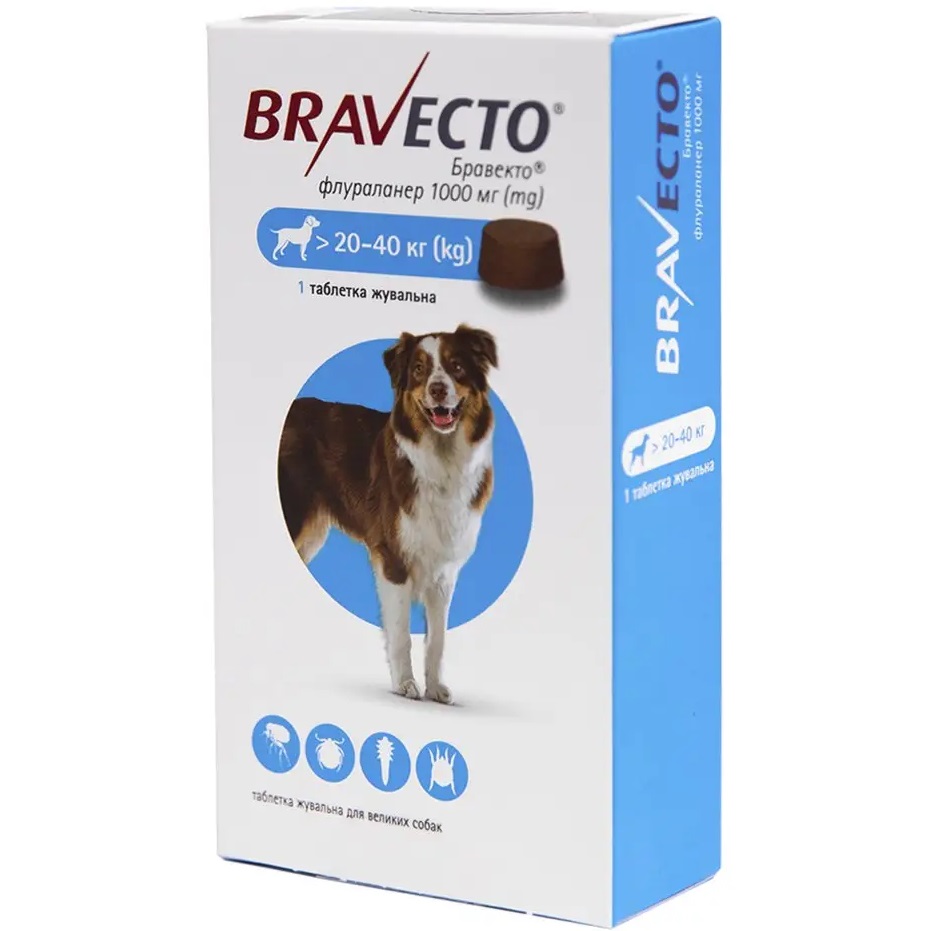 Bravecto Жевательная таблетка от блох, клещей и гельминтов для собак (1 таблетка)2