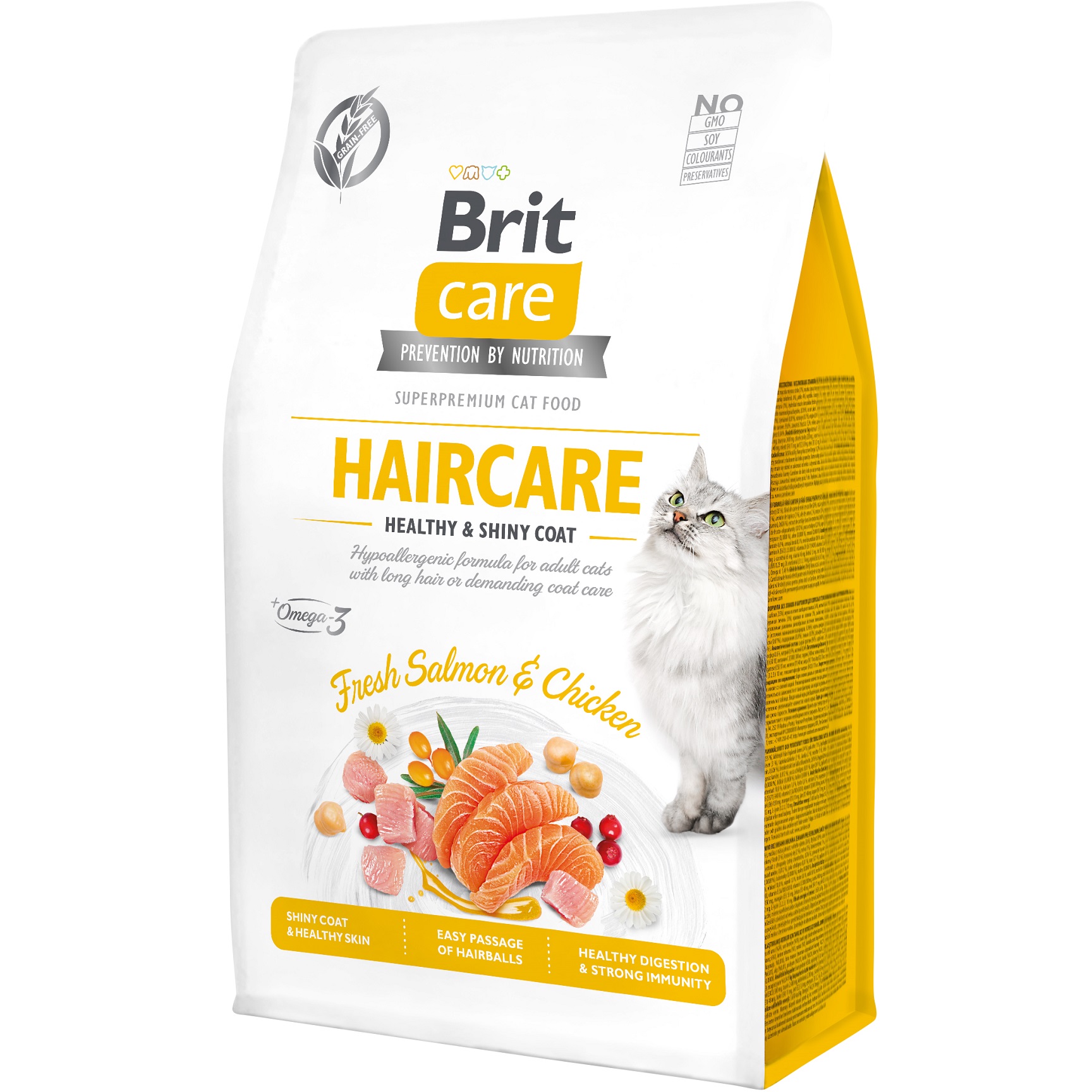 BRIT CARE Cat GF Haircare Healthy & Shiny Coat Сухой гипоаллергенный корм для котов с длинной шерстью (Лосось, Курица)0