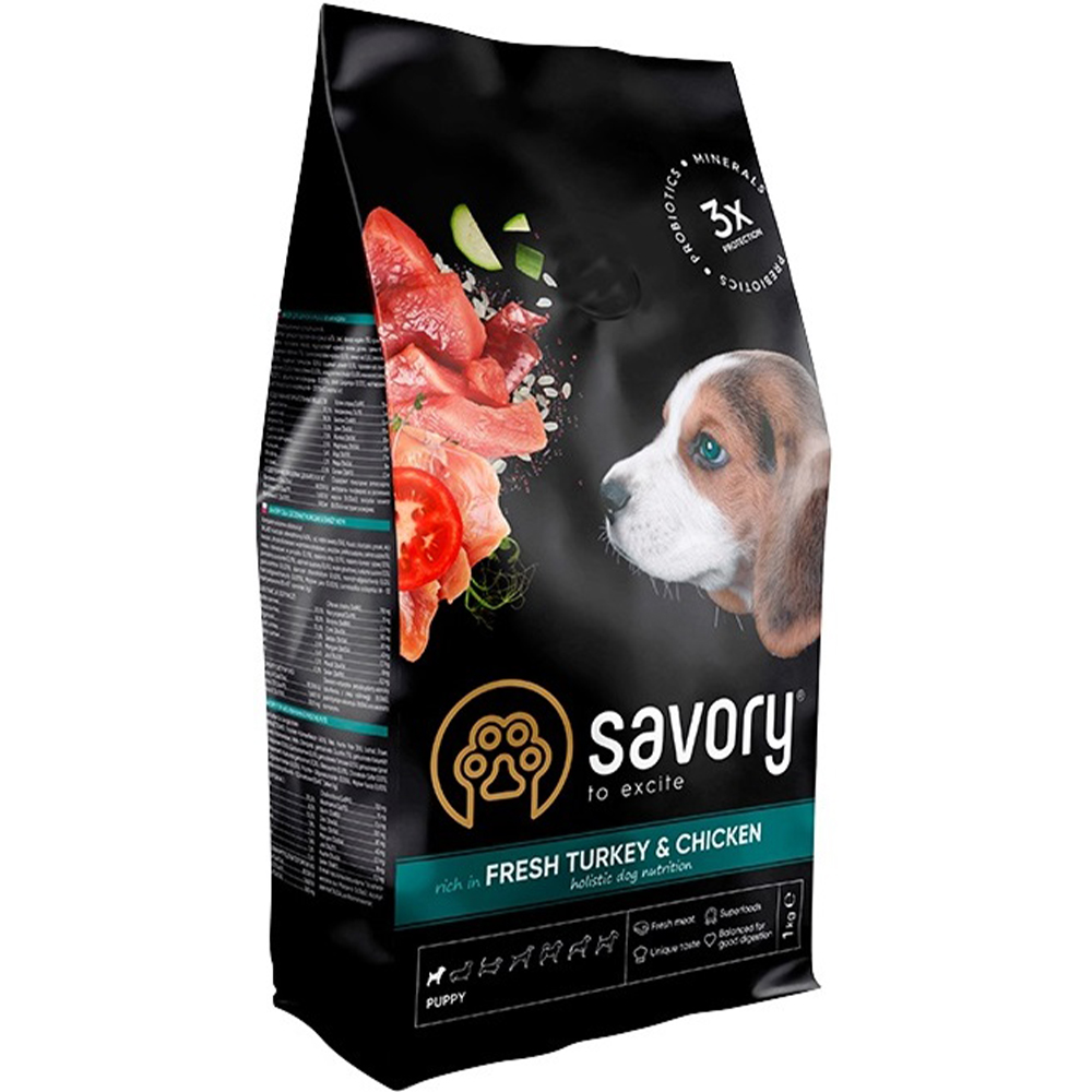 SAVORY Puppy Rich in Fresh Turkey and Chicken Сухий корм для цуценят усіх порід (Курка та індичка)1