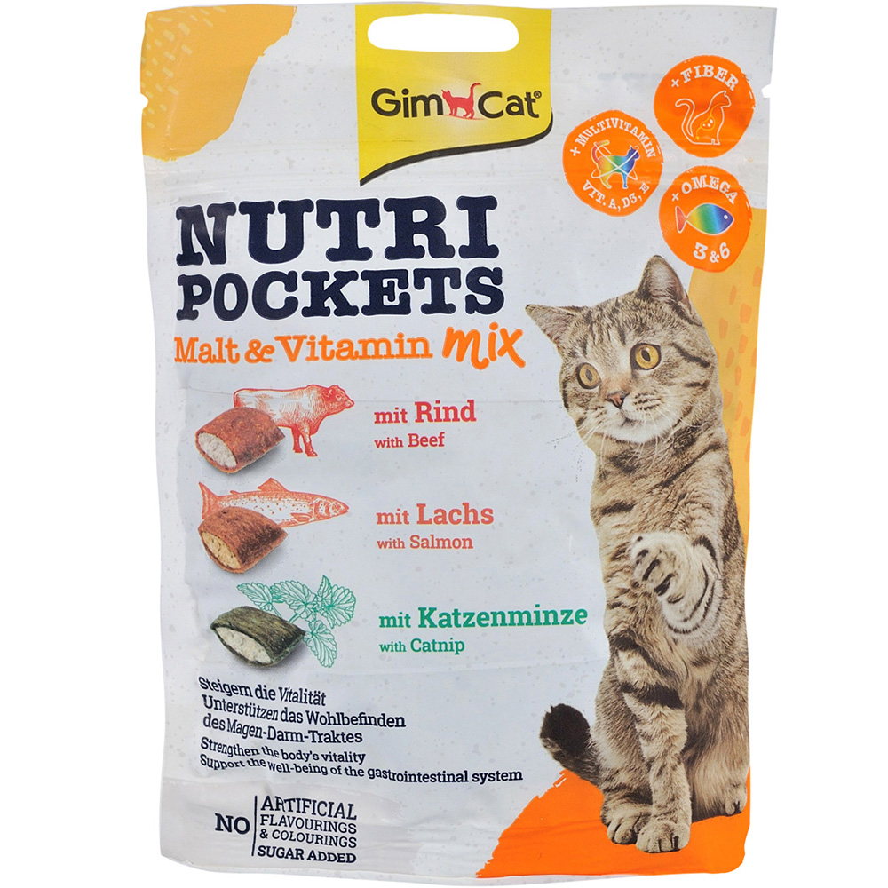 GIMCAT Nutri Pockets Malt & Vitamin Mix Лакомства для котов с мультивитаминным миксом0