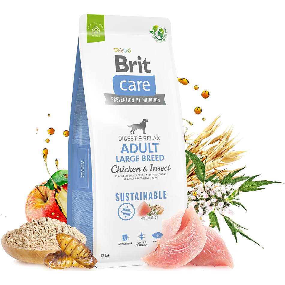 BRIT CARE Sustainable Adult Large Breed Сухий корм для дорослих собак великих порід (з куркою та комахами)12