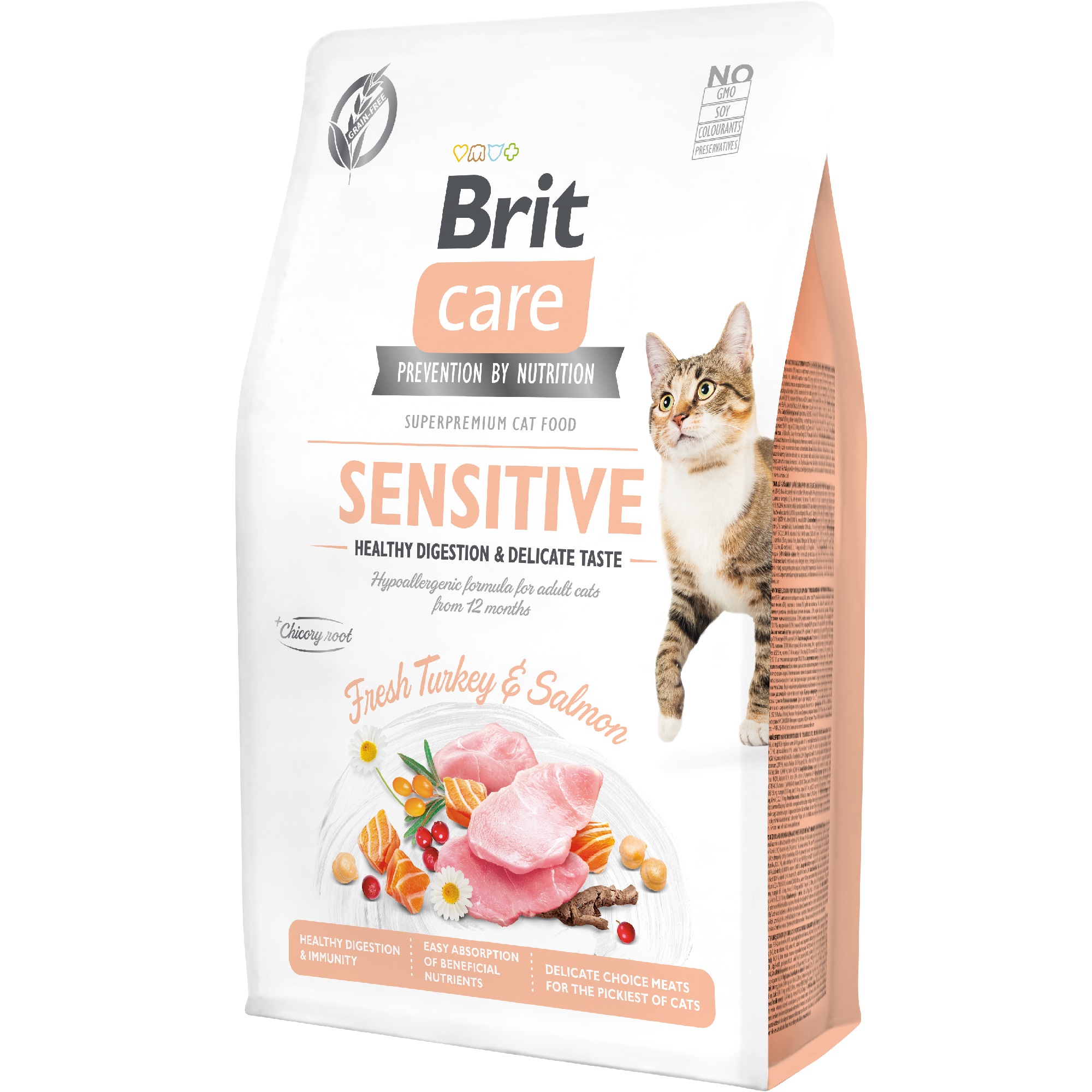 BRIT CARE Cat Sensitive Healthy Digestion & Delicate Сухий гіпоалергенний корм для котів (Індичка, Лосось)0