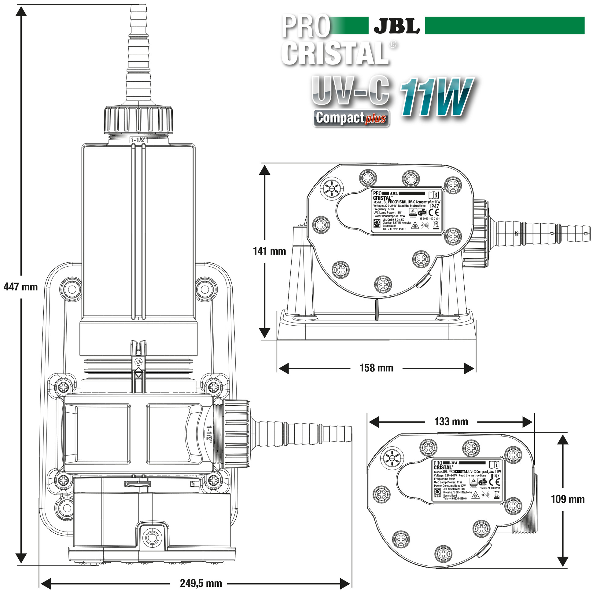 JBL ProCristal UV-C Compact Plus 11 W Компактный УФ стерилизатор против помутнения воды4