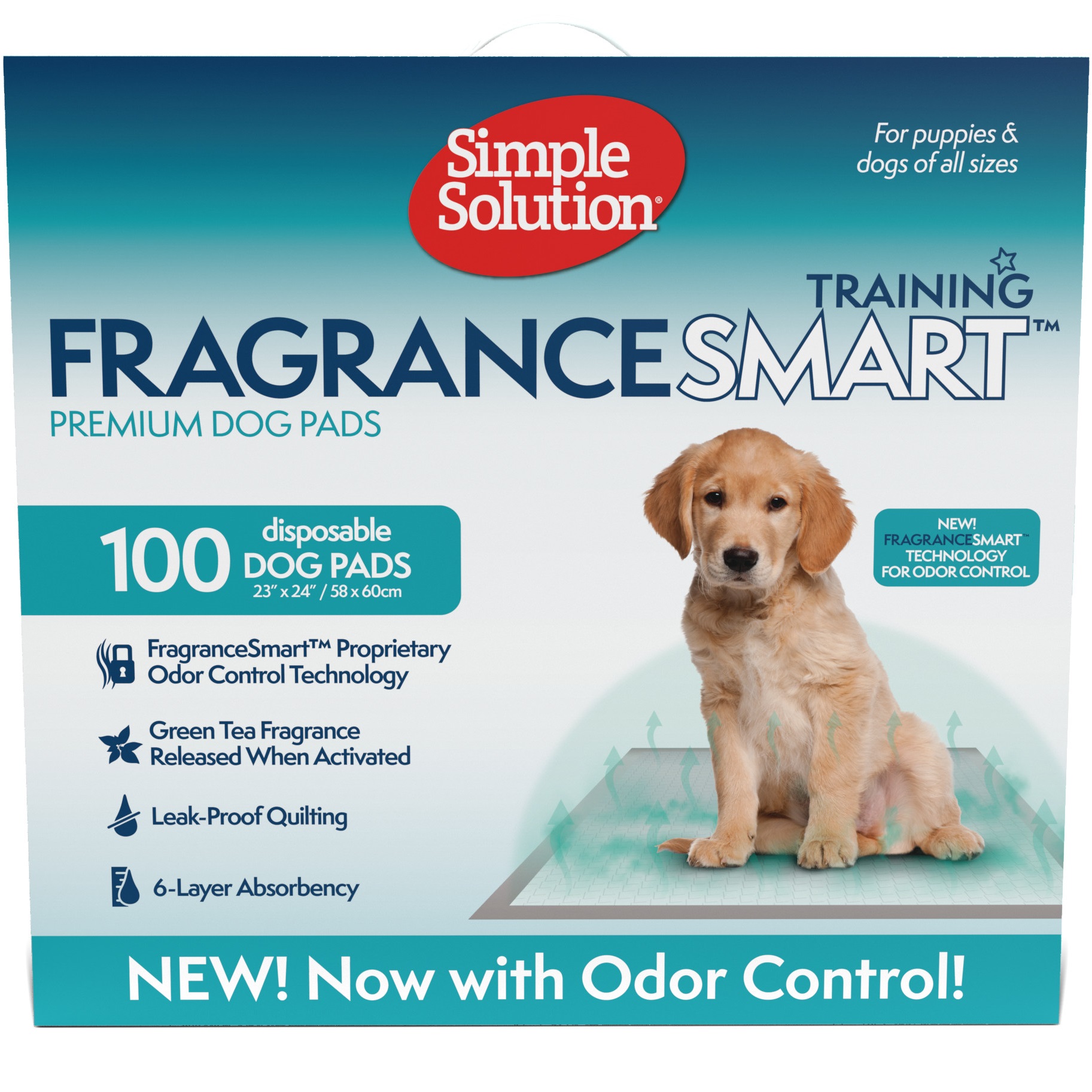 SIMPLE SOLUTION Fragrance Smart™ Odor Control Puppy Training Pads Пеленки для животных с ароматом зеленого чая0