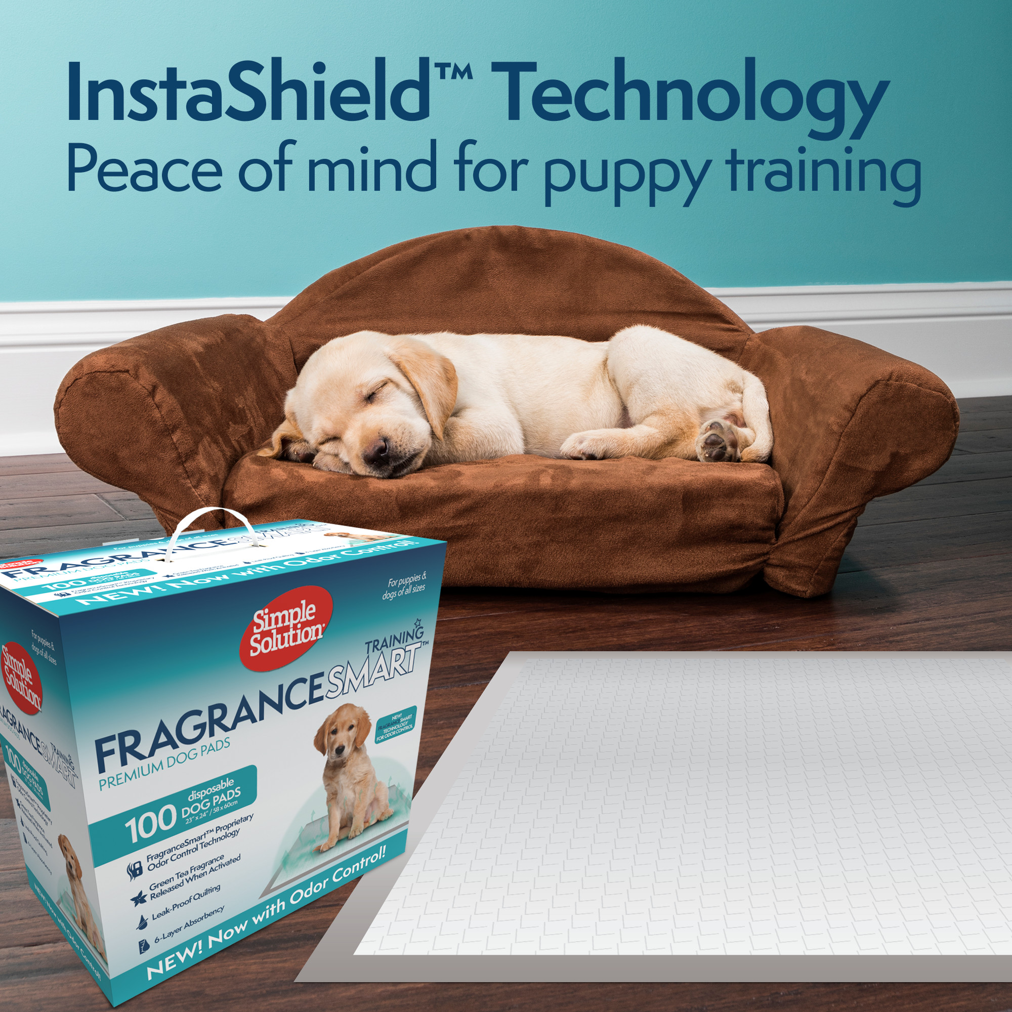 SIMPLE SOLUTION Fragrance Smart™ Odor Control Puppy Training Pads Пеленки для животных с ароматом зеленого чая7