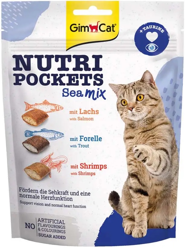 GIMCAT Nutri Pockets Sea Mix Ласощі для котів (з лососем, фореллю та креветками)0