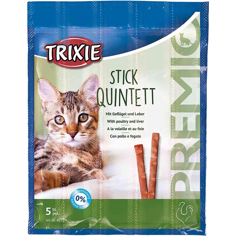 TRIXIE Premio Stick Quintett Ласощі для котів (з птицею та печінкою)0