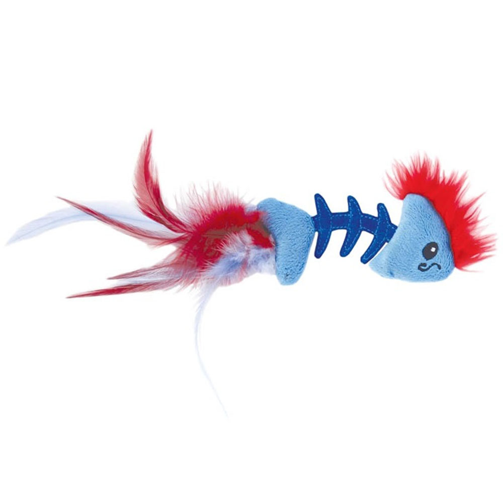 PETSTAGES Feather Fish Bone Blu Игрушка для котов рыбка с перьями голубая1