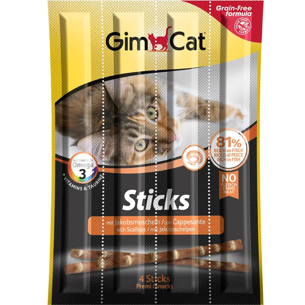 GIMCAT Sticks Grain-Free Ласощі для котів (з лососем та гребінцями)0