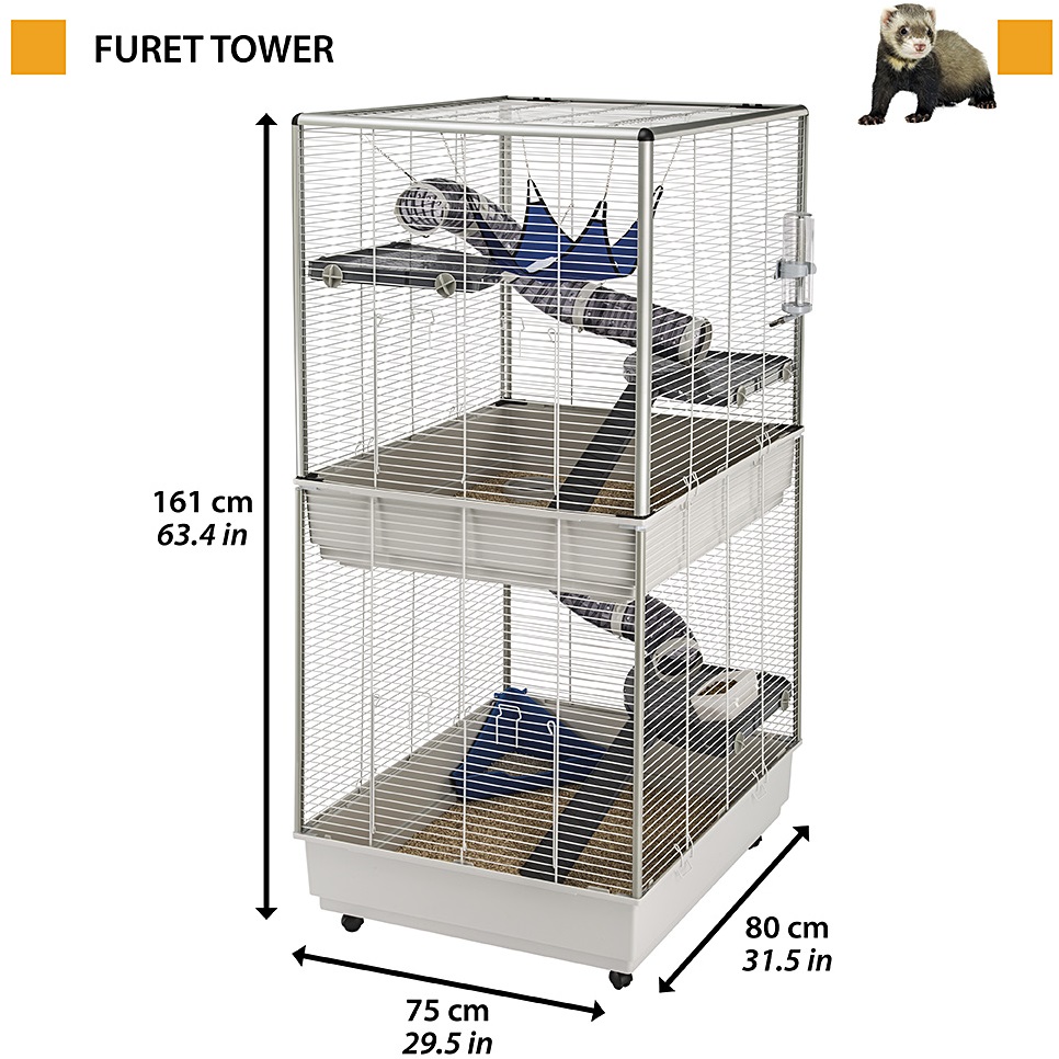 FERPLAST Furet Tower Grey Двоповерхова клітка для тхорів на колесах11