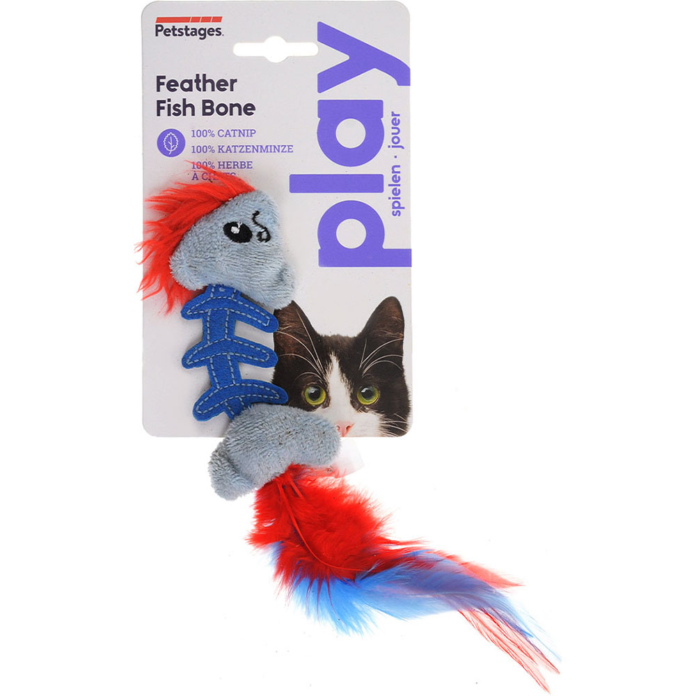 PETSTAGES Feather Fish Bone Blu Іграшка для котів рибка з пір'ям блакитна2