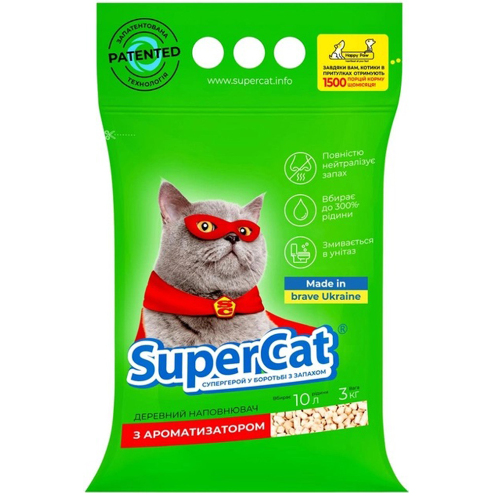 SUPER CAT Стандарт Деревний наповнювач для котячих туалетів (з ароматизатором)0