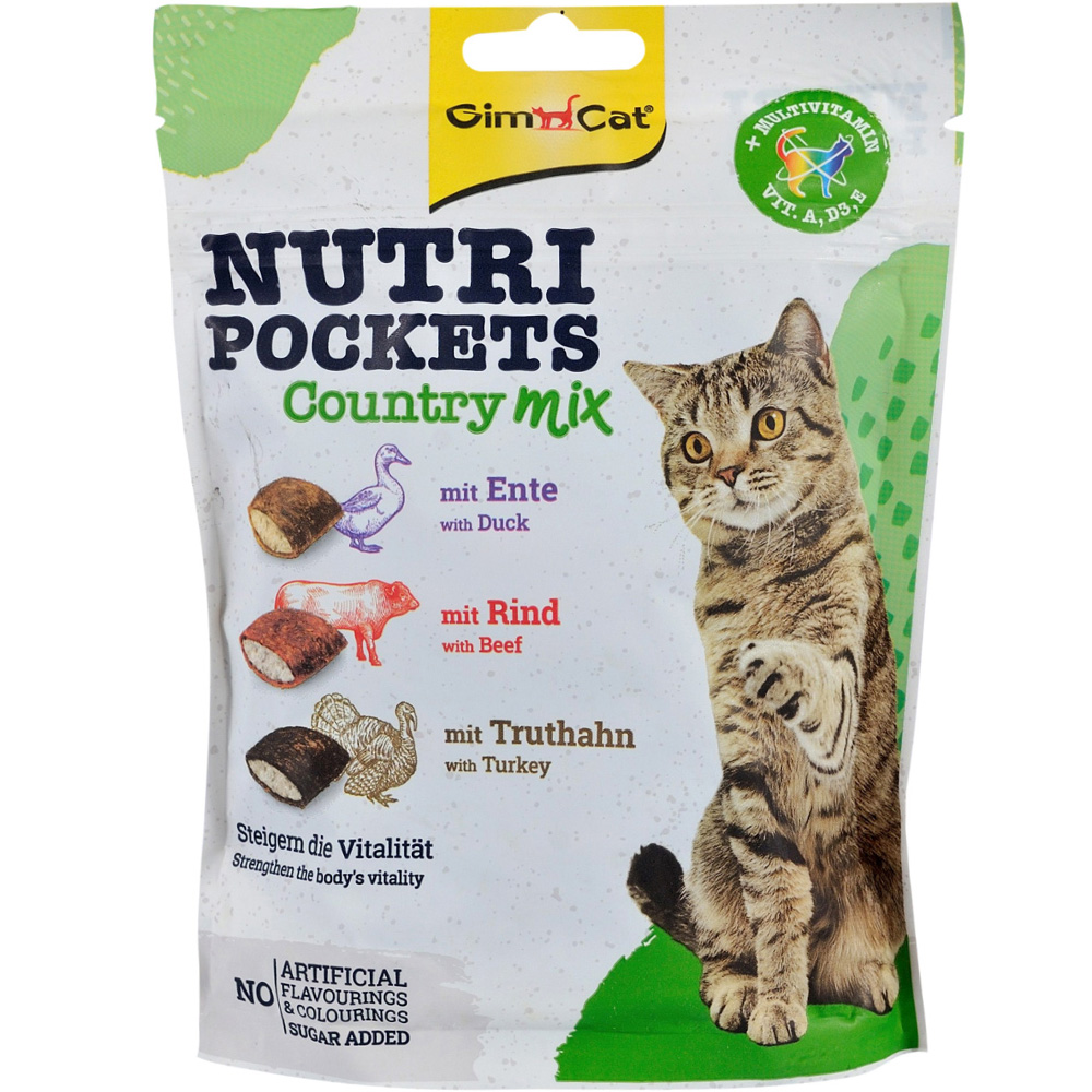 GIMCAT Nutri Pockets Country Mix Ласощі для котів (з качкою, індичкою та яловичиною)0