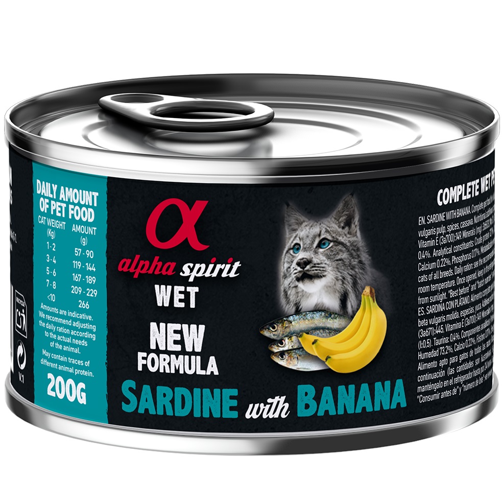 Alpha Spirit Sardine with Banana for Adult Cat Влажный корм для взрослых котов всех пород (с сардиной и бананами)0