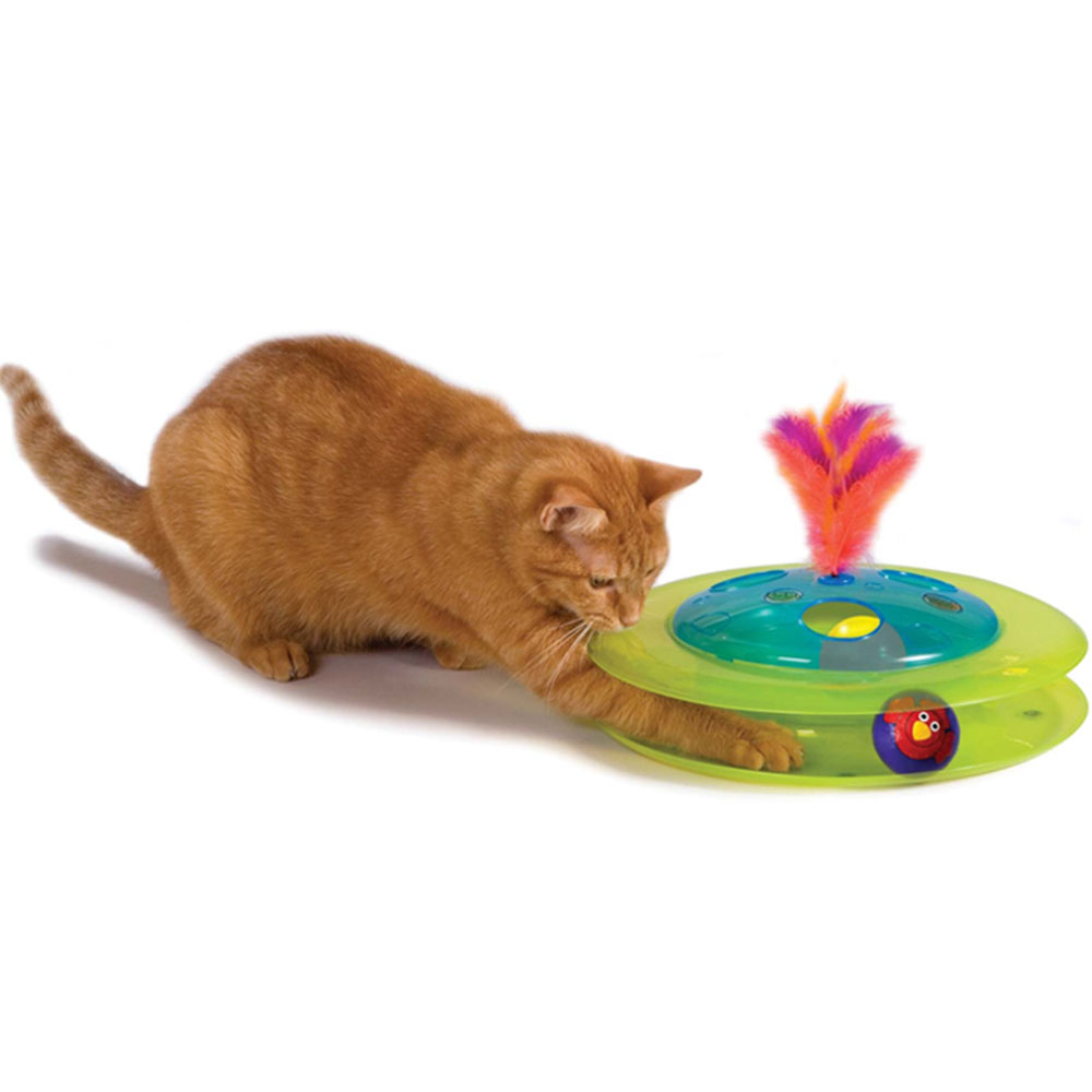 PETSTAGES Sights&Sounds Birdie Chase Игрушка для котов Трек с мячом и птичкой1