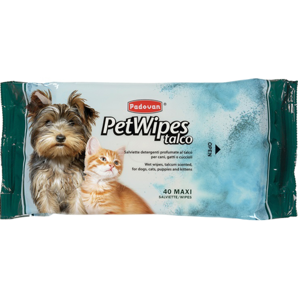 PADOVAN Pet Wipes Talco Очищаючі вологі серветки (з ароматом тальку)0