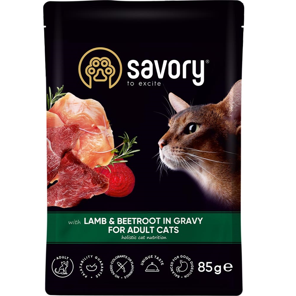 SAVORY Cat Влажный корм для взрослых котов (Ягненок со свеклой в соусе)0