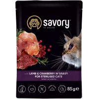SAVORY Sterilised Cat Вологий корм для стерилізованих котів (з ягням та журавлиною в соусі)